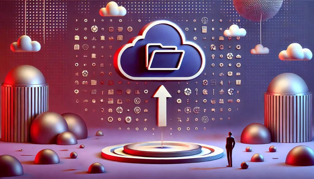 A professional 2D illustration in landscape orientation, visually representing the concept of 'How to Set Up a Cloud Storage System for Your Business'