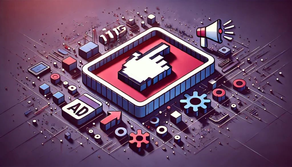 A professional 2D illustration in landscape orientation, visually representing the concept of 'Online Advertising 101 Guide for Novice'